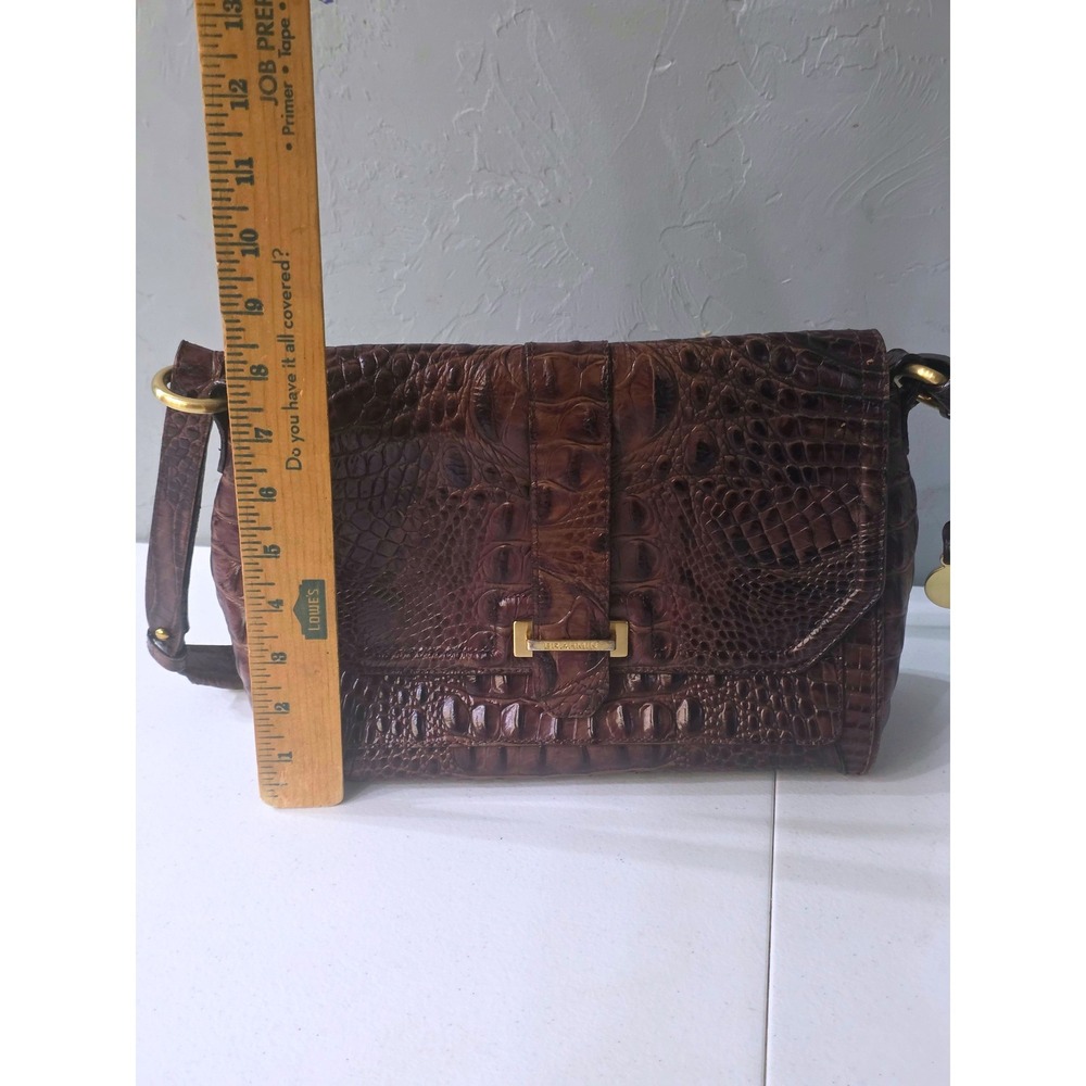 Brahmin Brown Crocodile Embossed Leather Flap Shoulder Bag Gold Logo Hardware - Picture 14 of 14